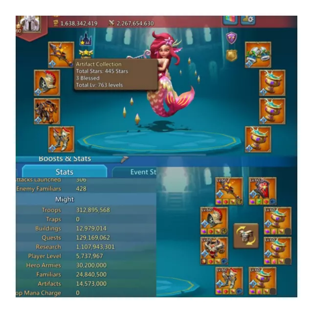4 mythic champ  / 1070/1001/1036 max stats · 1 / 5