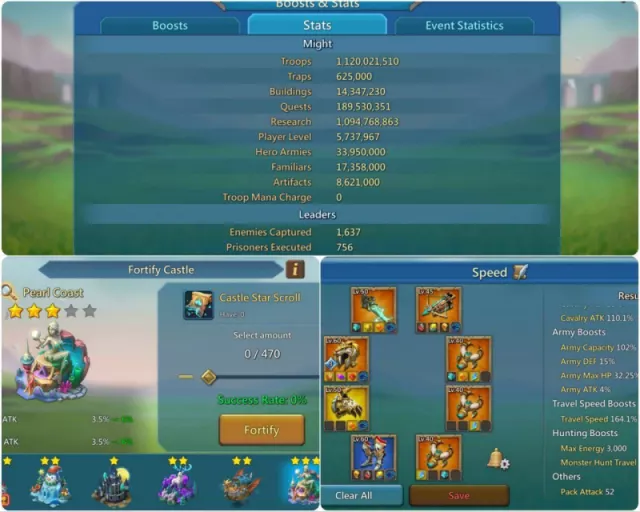 2.4b T5 / 6m t5 / 9 gold heros · 2 / 8