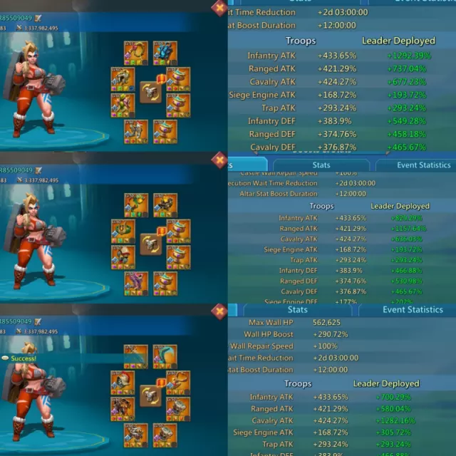 7 champ / Max stats no forts : 1332% 1207% 1312% · 6 / 7