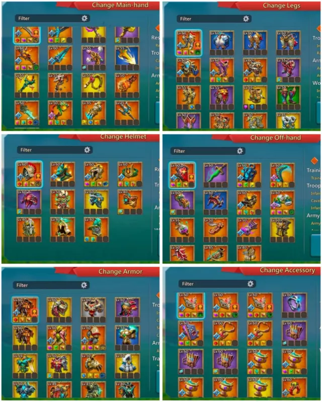 Full Champs - 3 Lv.12 / 1267-1271-1287% stats · 6 / 6