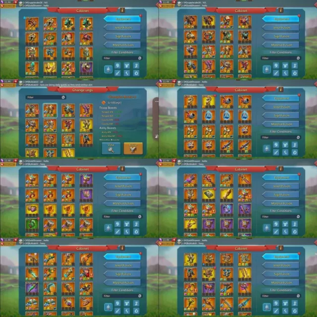 7 champs / 6 cups / 1235-1204-1237% max stats · 4 / 4