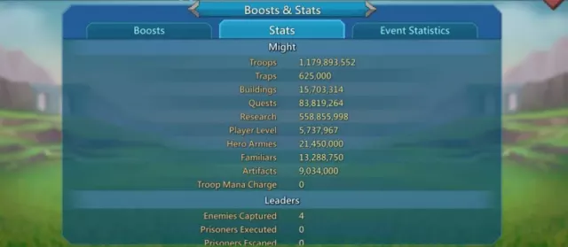 1.9b T5  / 4m gems / 25m+ t4 · 1 / 9