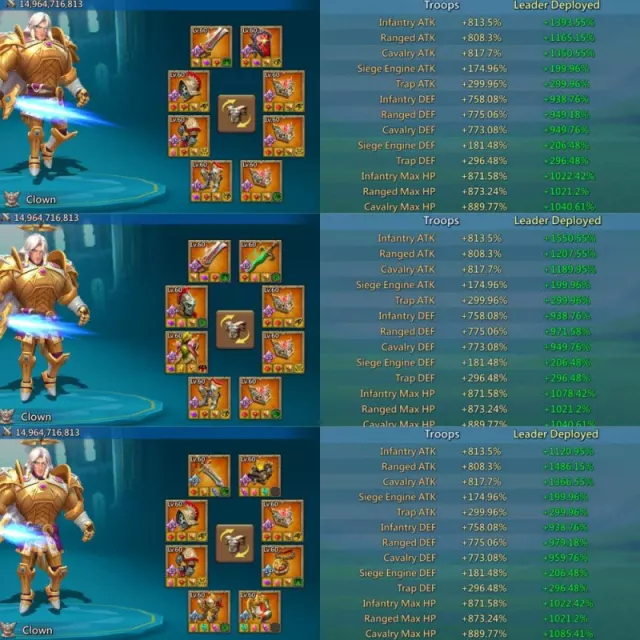 Stats: 1905-1882-1898% / Base stats: 813/808/817% · 7 / 7