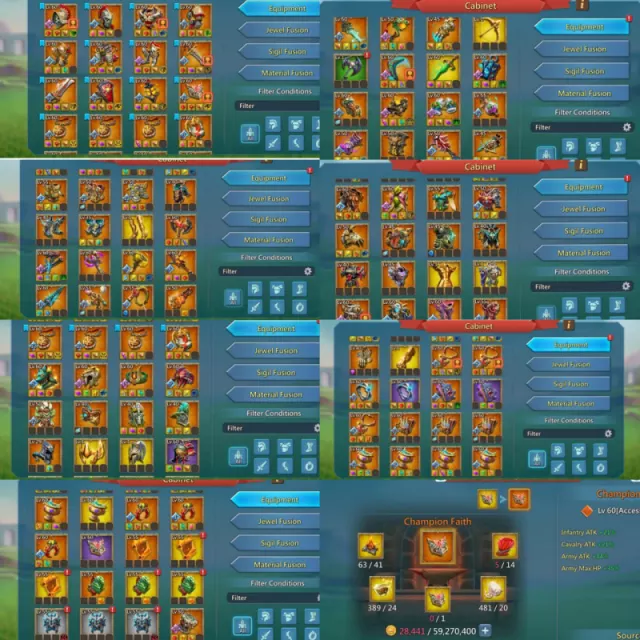 3*11k heroes gold  16 champs 2 lvl 15 8 lvl 12 · 6 / 9